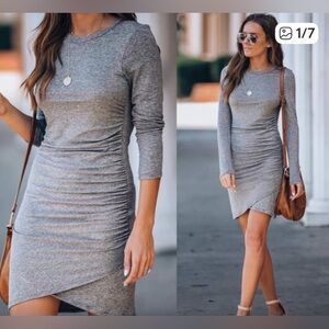Vici Side Gathered Long Sleeve Dress
